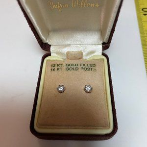 Vintage Zircon Earrings Gold filled Stud earrings